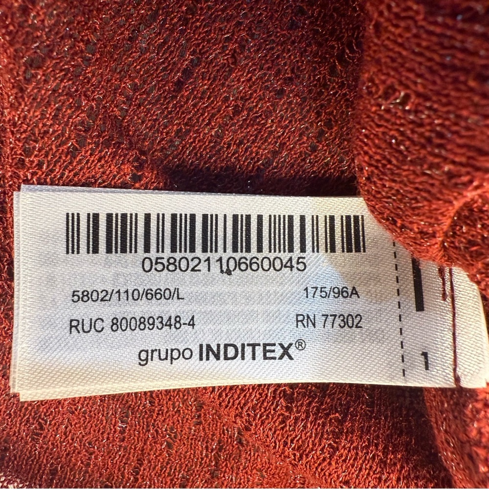 NWOT ZARA Large Rust Red One Shoulder Ruched Long Sleeve Lightweight Cocktail - Picture 7 of 13